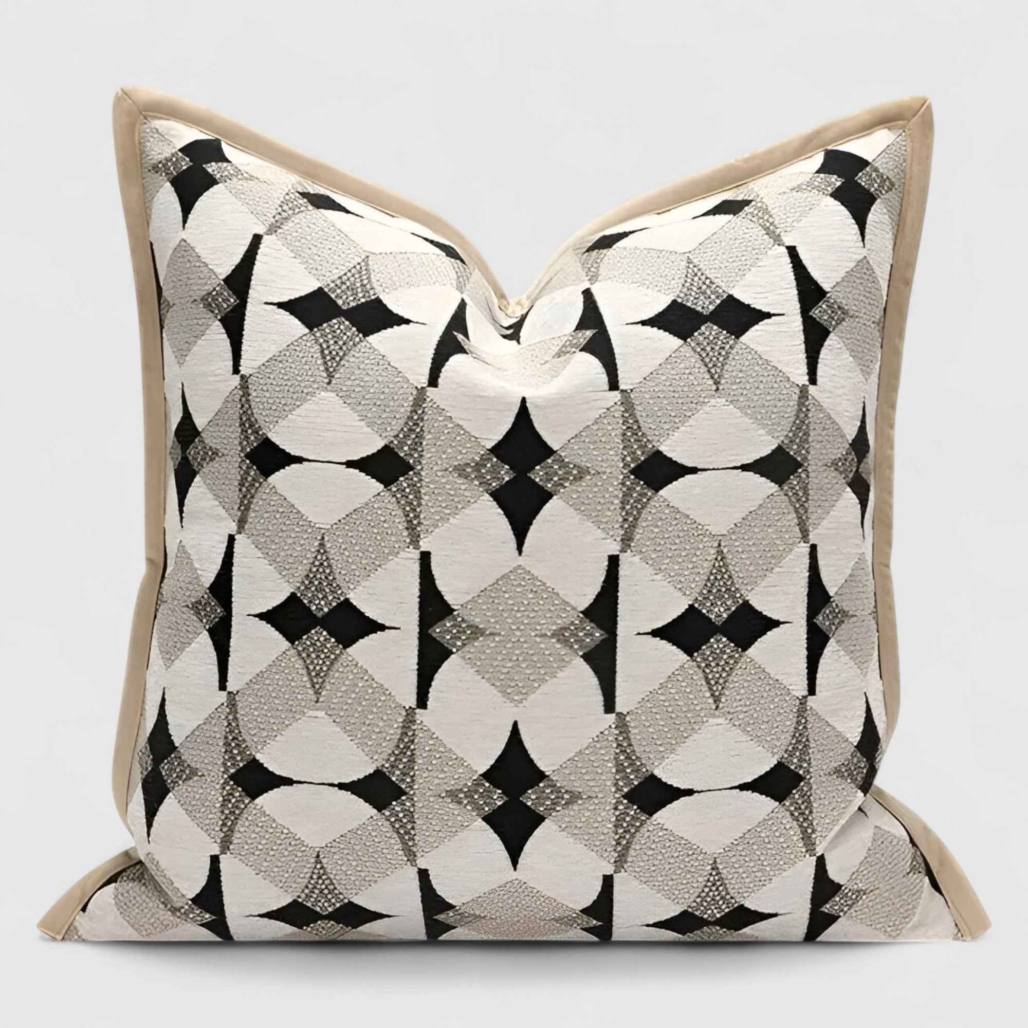 Housses de coussin : Housse de Coussin Géométrique Noir et Kaki Coton dans de Marche Lino
