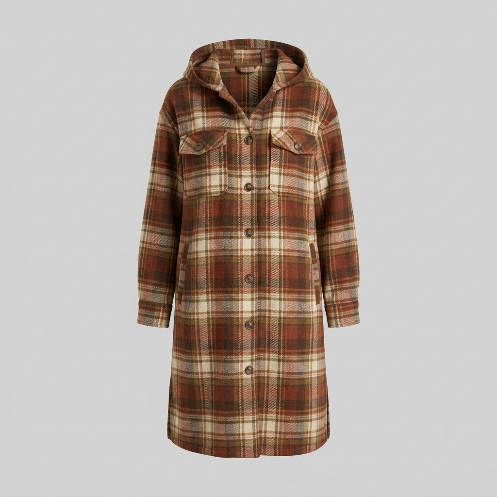 Shacket : Surchemise Longue a Carreaux Oversize avec Capuche dans de Marche Lino