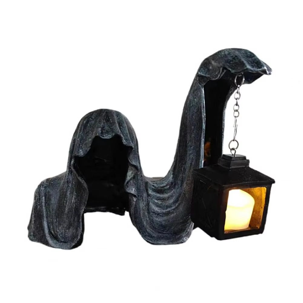 Figure de Fantôme avec Lanterne - Décoration d'Halloween Lumineuse Grise