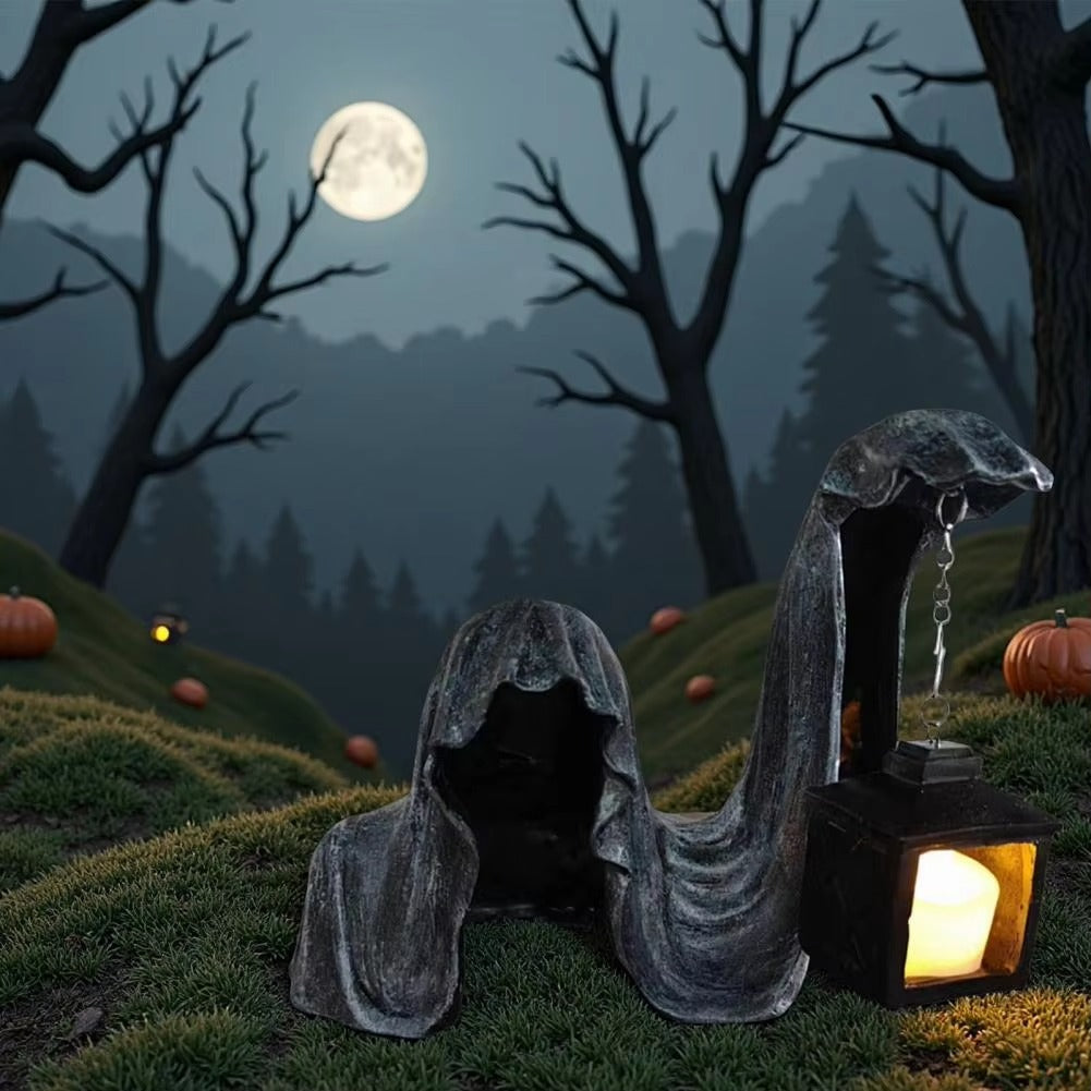 Figure de Fantôme avec Lanterne - Décoration d'Halloween Lumineuse Grise