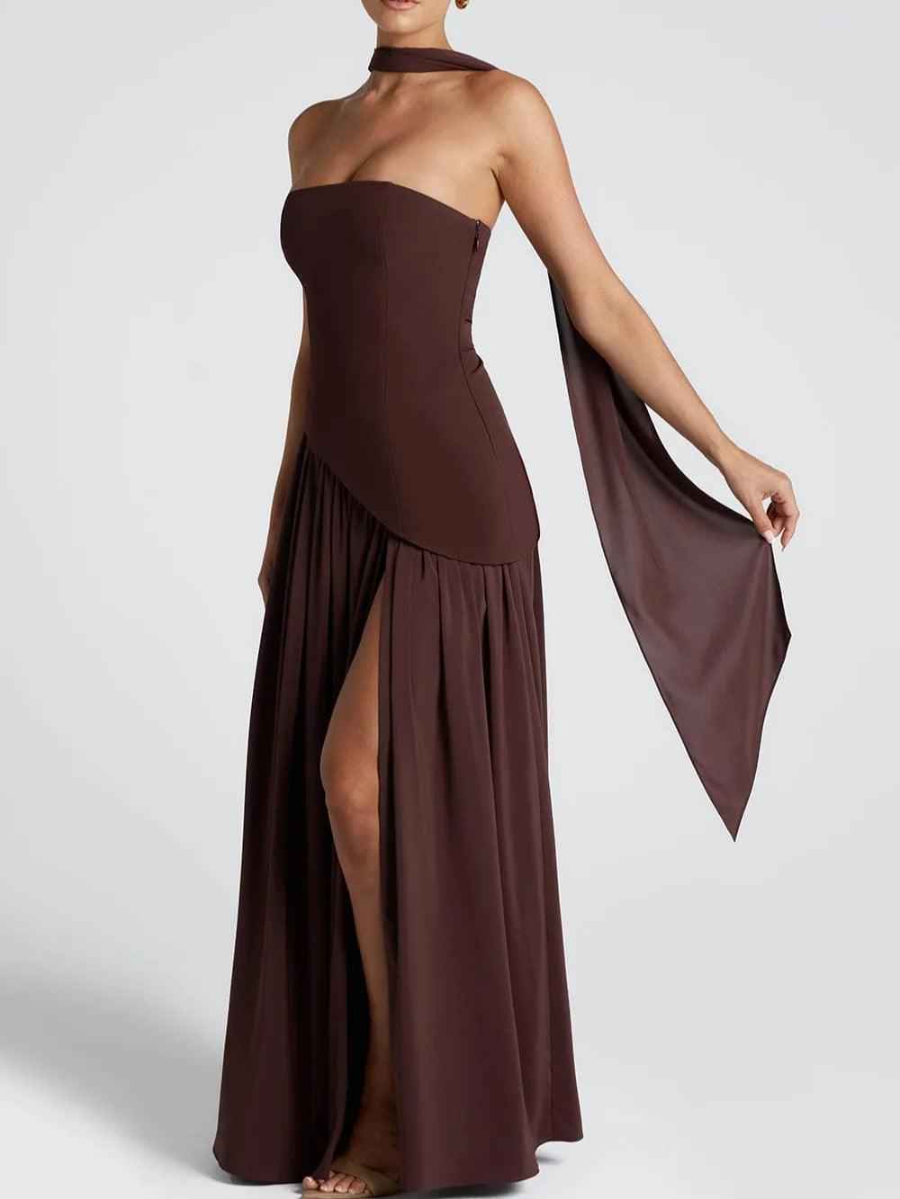 Maxi Dress : Robe longue fluide fendue femme - Élégante, confortable, sans bretelles avec ruban dans de Marche Lino