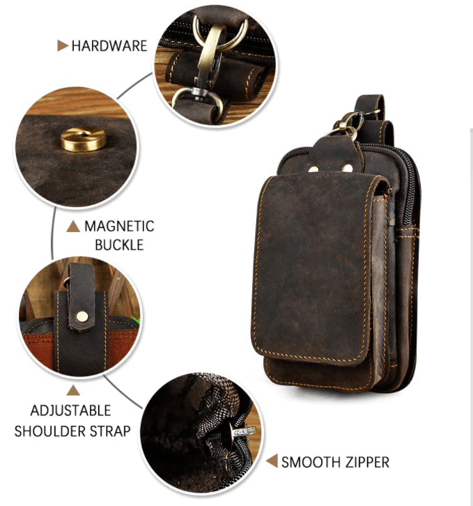 Pochette de ceinture homme en cuir noir – Élégante et pratique pour tous les jours
