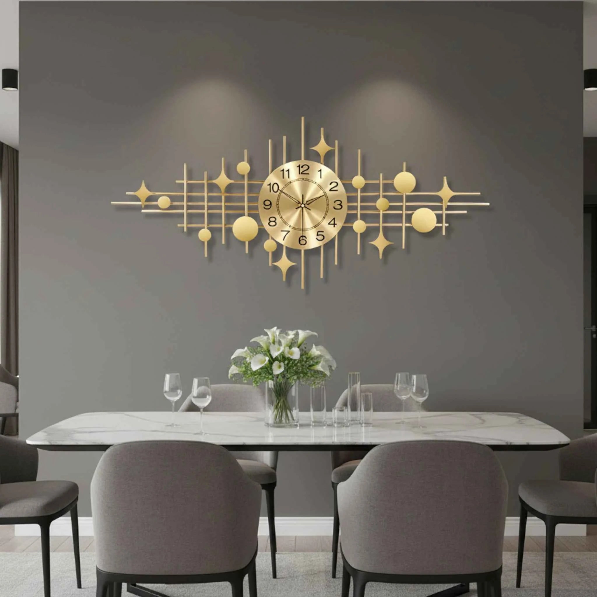 Horloges murales : Horloge Murale Design en Métal Doré Accessoire Déco dans de Marche Lino