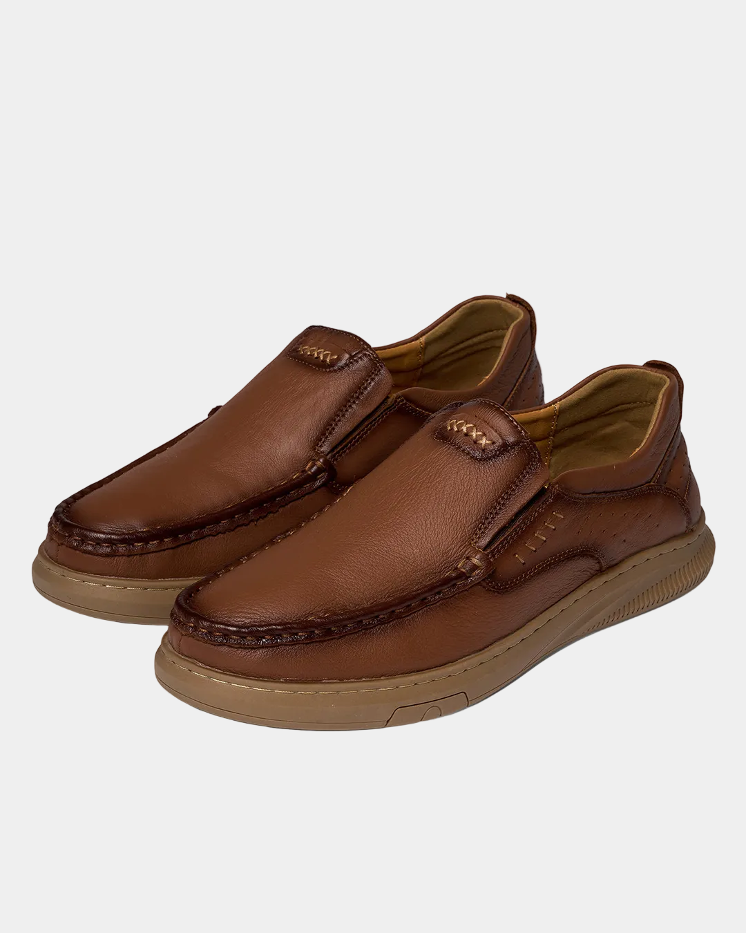 Mocassins : Mocassins pour homme surpiqués dans Marron de Marche Lino