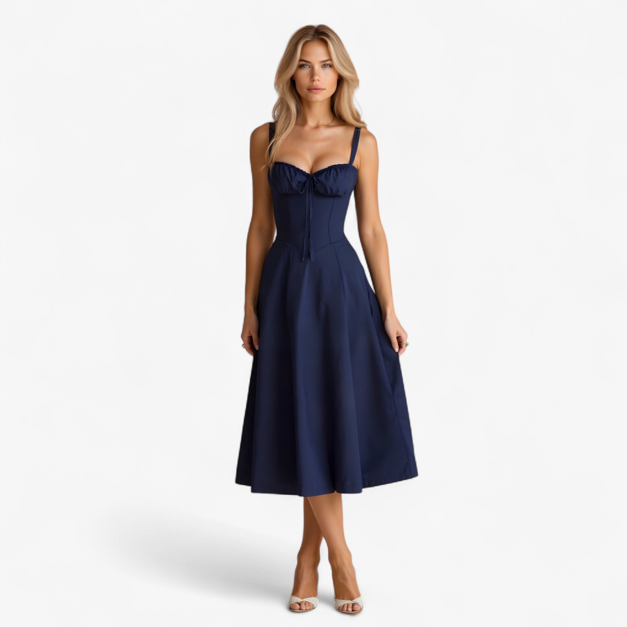 Dresses : Robe élégante pour femme taille haute, Robe midi décontractée ou formelle dans bleu marine de Marche Lino