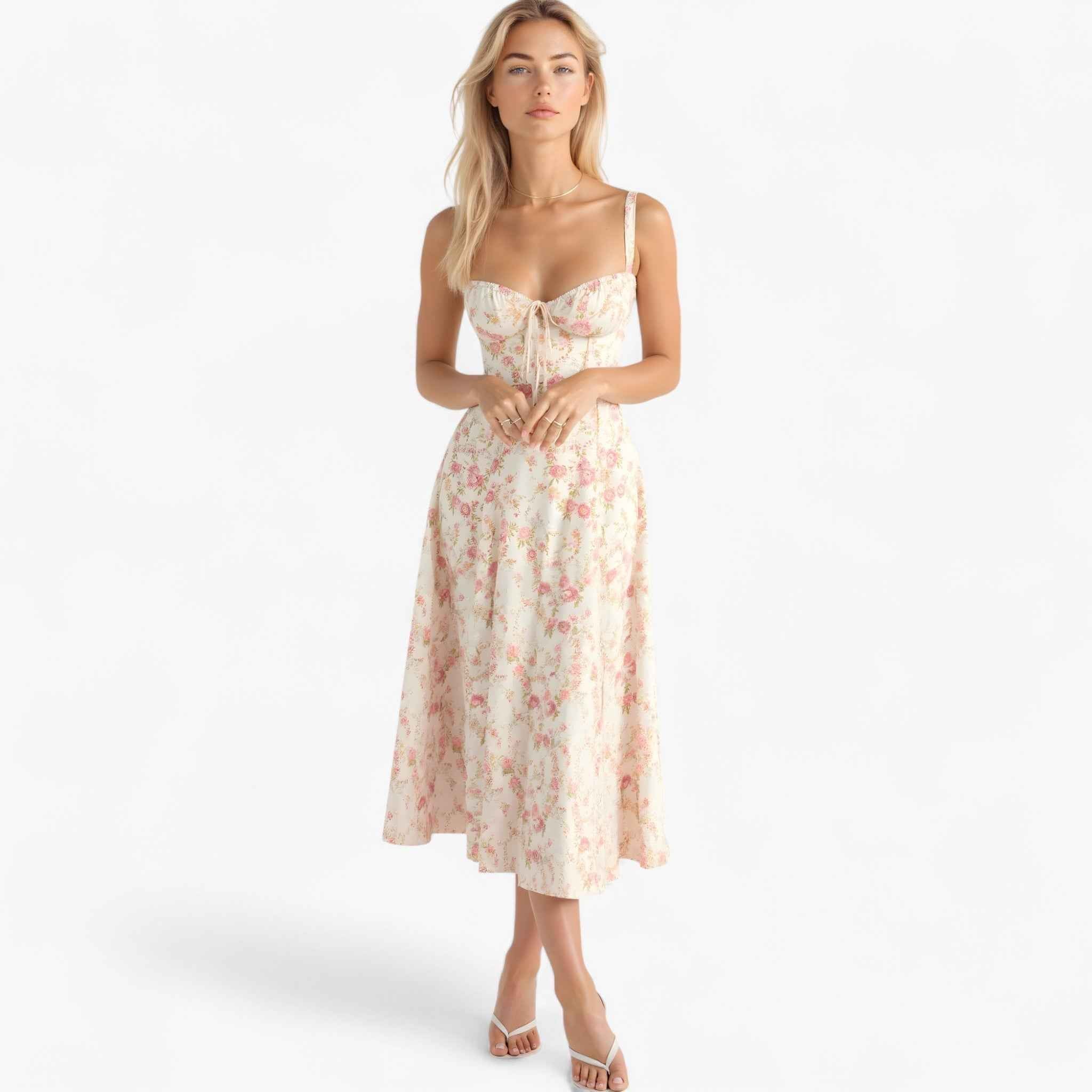 Dresses : Robe élégante pour femme taille haute, Robe midi décontractée ou formelle dans Rose de Marche Lino