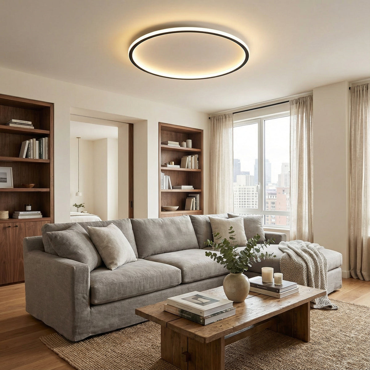 Plafonnier Rond LED Scandinave, Intensité Variable, Aluminium
