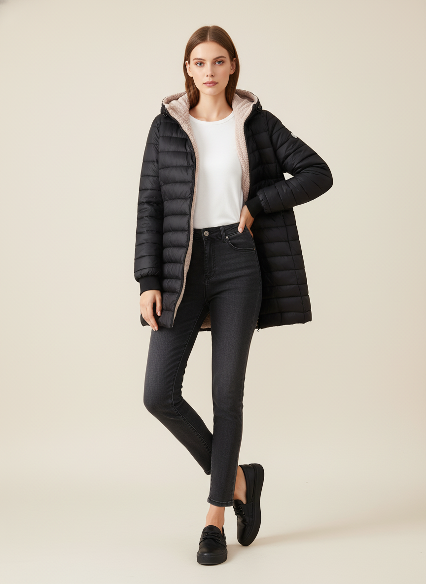 Jackets : Veste Mi-Longue à Capuche Femme Doublée Polaire dans de Roselva