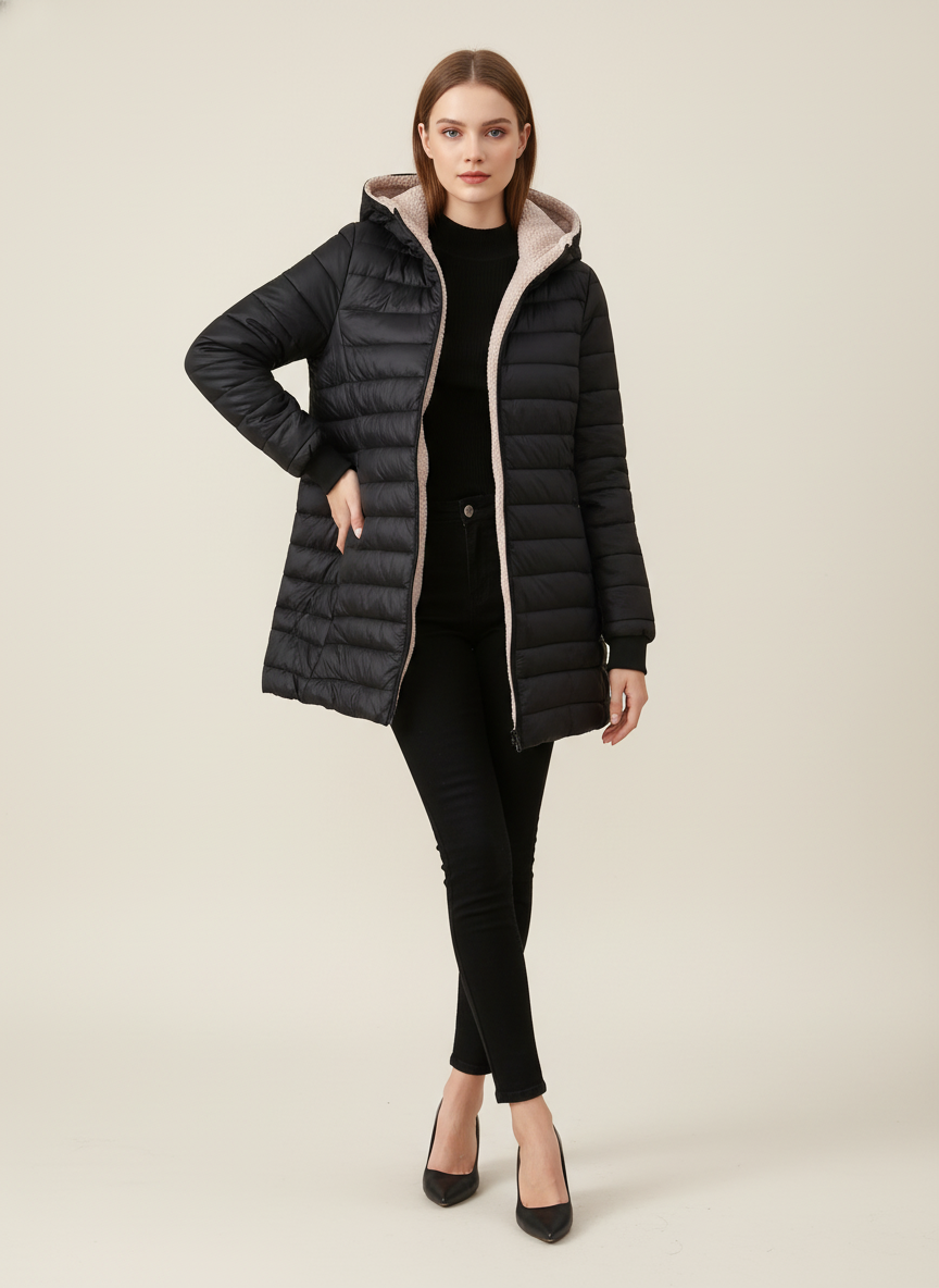 Jackets : Veste Mi-Longue à Capuche Femme Doublée Polaire dans de Roselva
