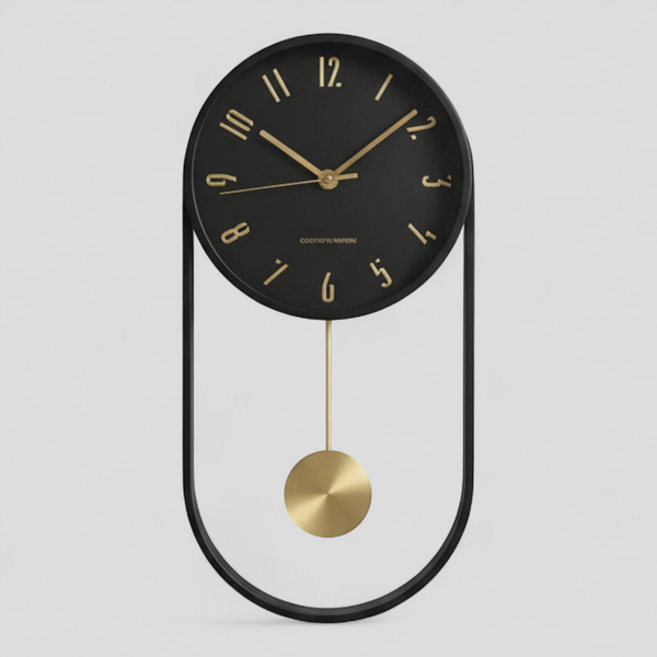 Horloges murales : Horloge Murale Moderne en Métal avec Pendule - 40×20 Cm dans Noir de Marche Lino