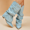 Boots : Bottes Pippa en Denim Hautes avec Details Audacieux dans Bleu Denim de Marche Lino