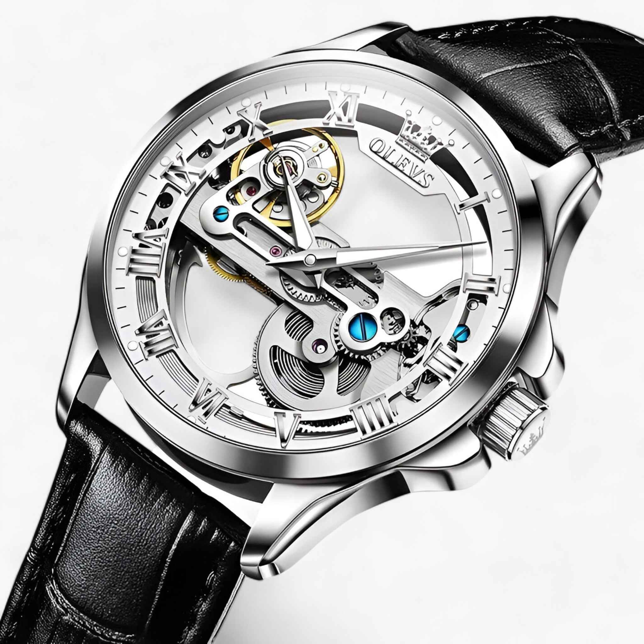 Watches : Montre automatique de luxe - Précision et élégance pour hommes Cuir dans Argent blanc de Marche Lino