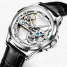 men's watch : Montre automatique de luxe - Précision et élégance pour hommes Cuir dans Argent blanc de Marche Lino