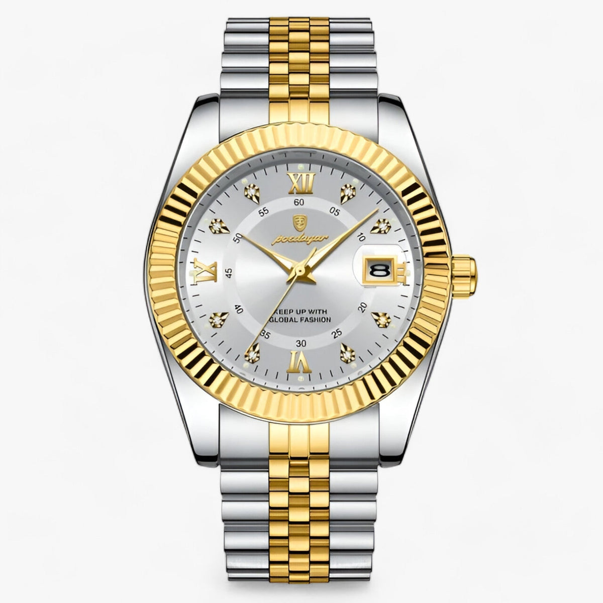 watches : Montre Homme Élégante à Quartz | Acier Inoxydable Finition Luxe dans Or Blanc de Concept Odense
