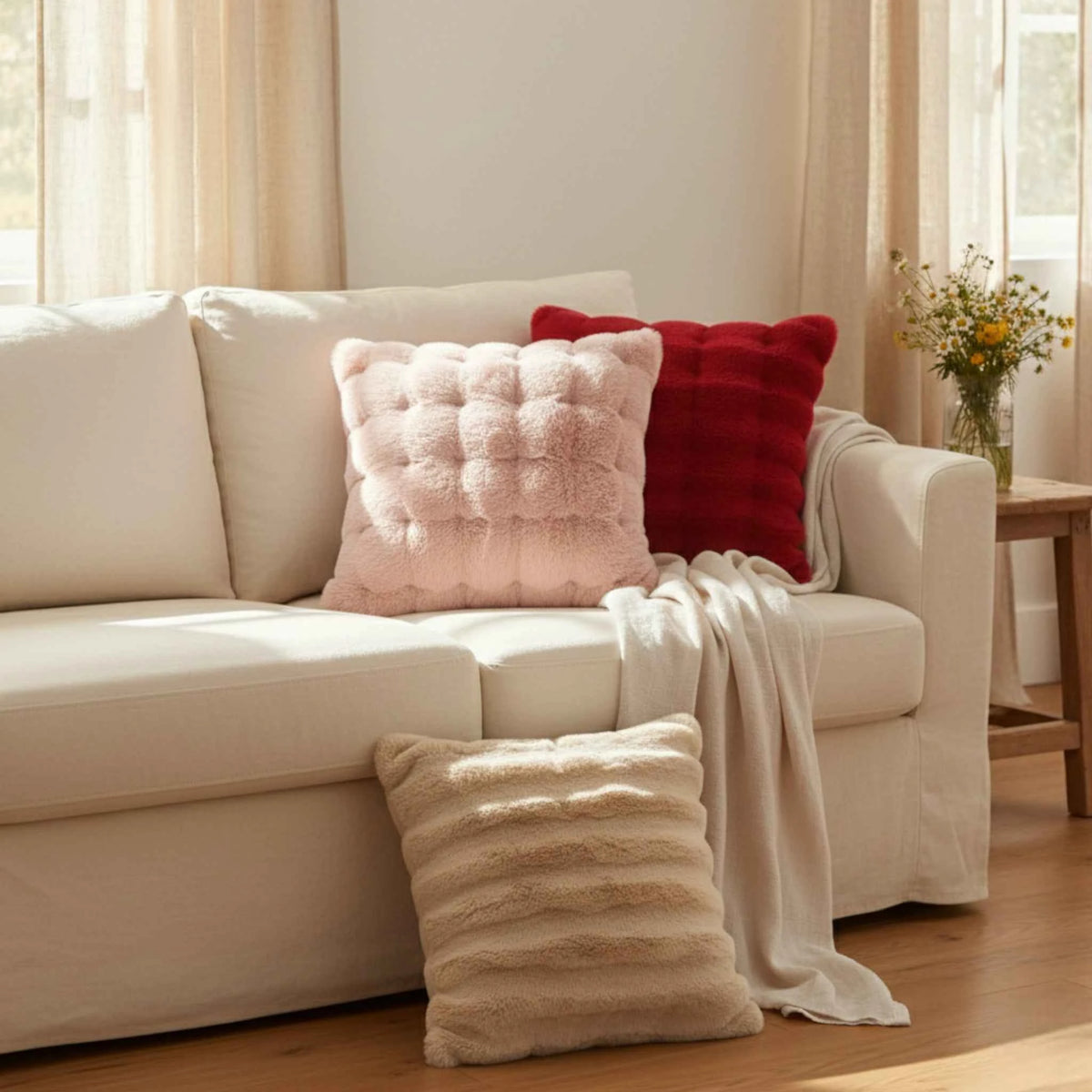 Housses de coussin décoratives : Housse de Coussin en Velours à Motif Bulle Uni dans de Marche Lino