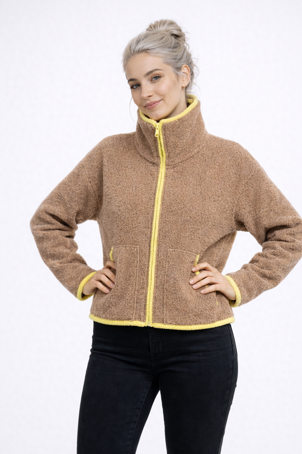 Veste Femme en Tricot Épais Col Montant Fermeture Éclair