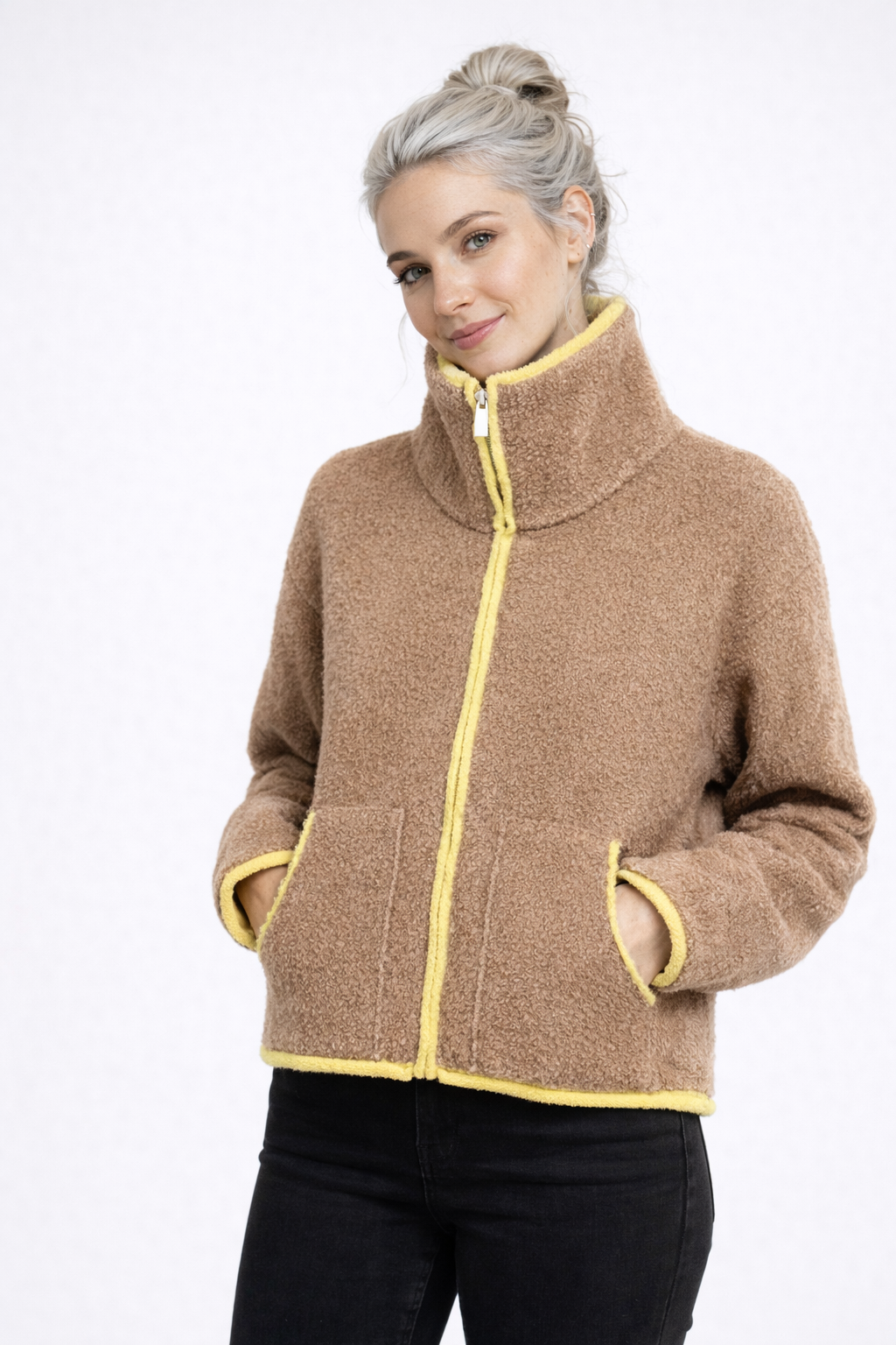 Veste Femme en Tricot Épais Col Montant Fermeture Éclair