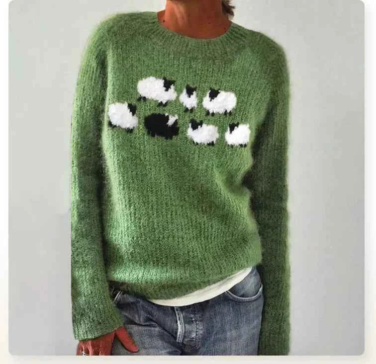 Knitted sweaters : Pull Femme Col Bateau Rayé Rétro Tricoté Coton Doux dans Vert de Marche Lino