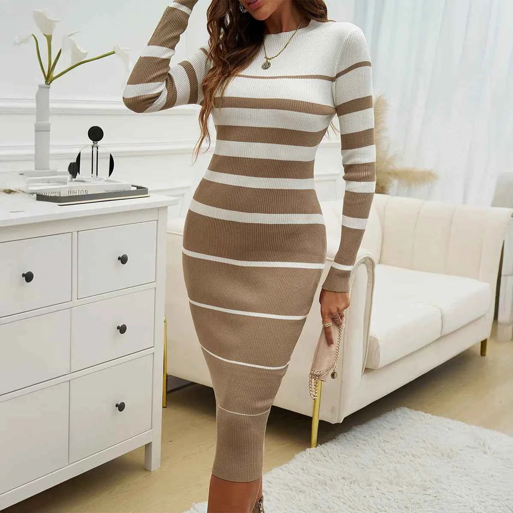 robe-femme-elegante-a-rayures-midi