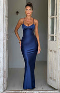 Robe Longue Femme en Satin Élégante, Polyester Doux, Parfaite