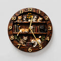 Horloge Murale Ronde en Bois Motif Chats Vintage 25 cm Silencieuse