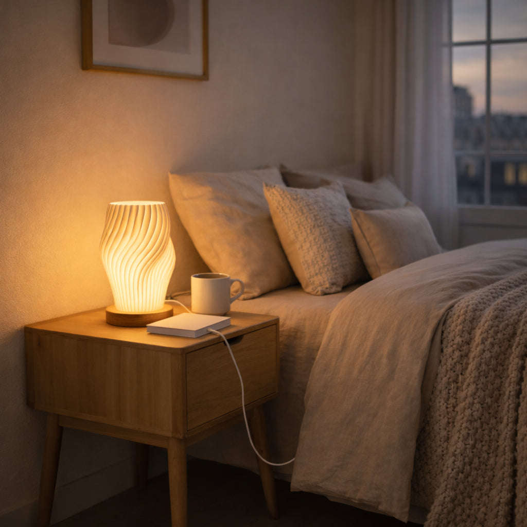 Éclairage : Lampe de Table Minimaliste avec 3 Températures de Couleur Bois dans de Marche Lino