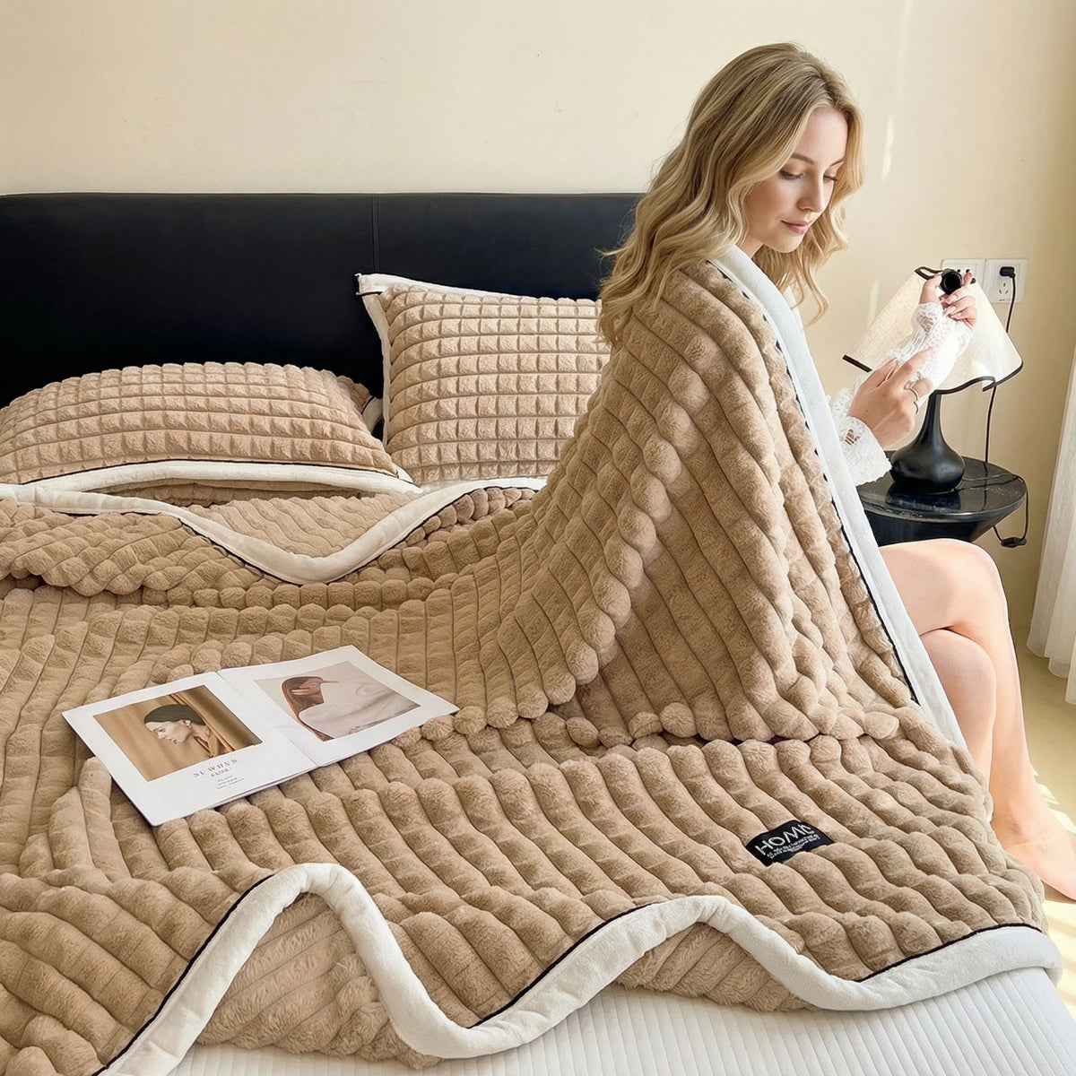 Couvertures et plaids : Couverture Polaire Douce et Chaude Coton dans de Marche Lino