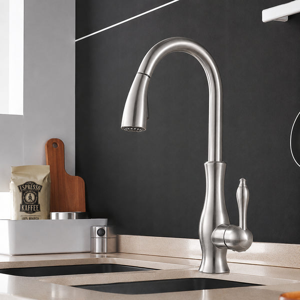 Kitchen Faucet : Selkie - Robinet de Cuisine à Bec Extractible Multifonction dans Nickel brossé de Marche Lino