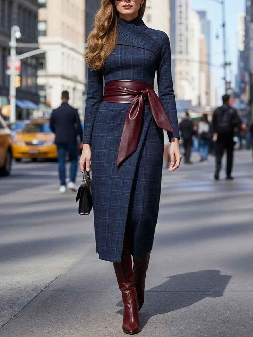 robe-asymetrique-chic-avec-decollete-en-coeur-et-ceinture-a-carreaux