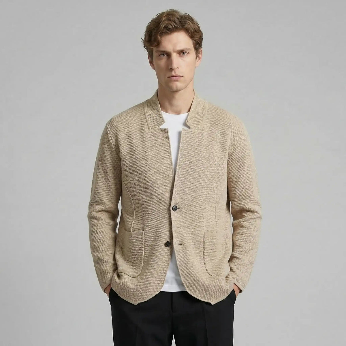 Cardigans pour hommes : Homme - Cardigan Masculin Élégant et Pratique Mode Masculine dans Khaki de Marche Lino