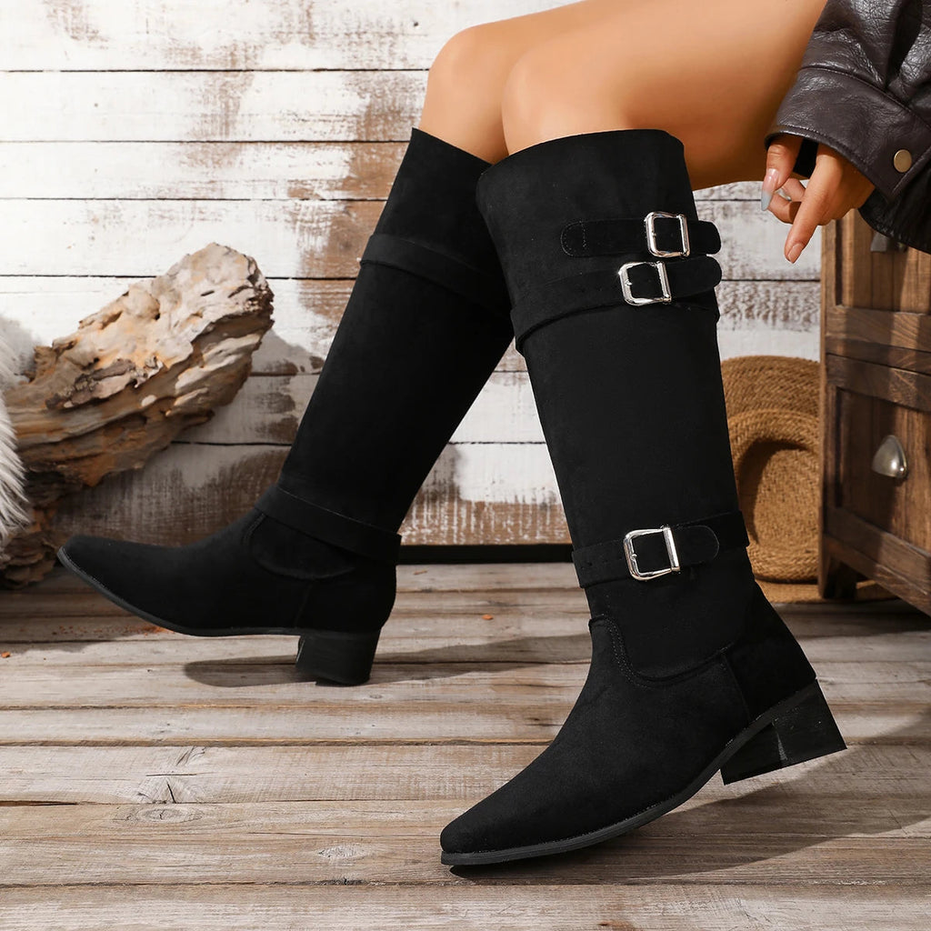 bottes-femme-hautes-a-talons-epais-kaki