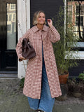 Trench Long Femme à Carreaux Manteaux trench Manteau Longue