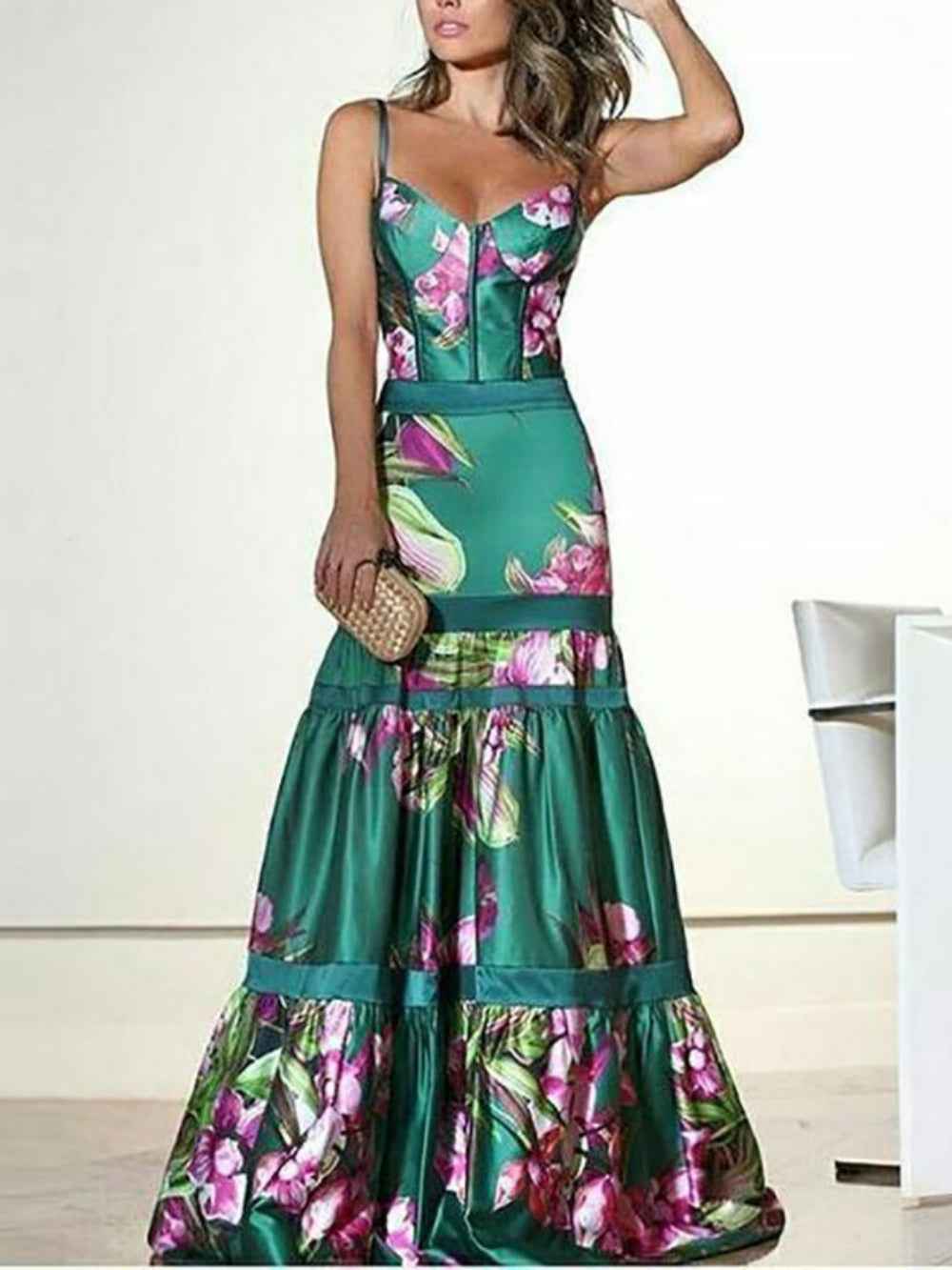 maxi-satin-long-dress-with-printed-panel-and-back-straps