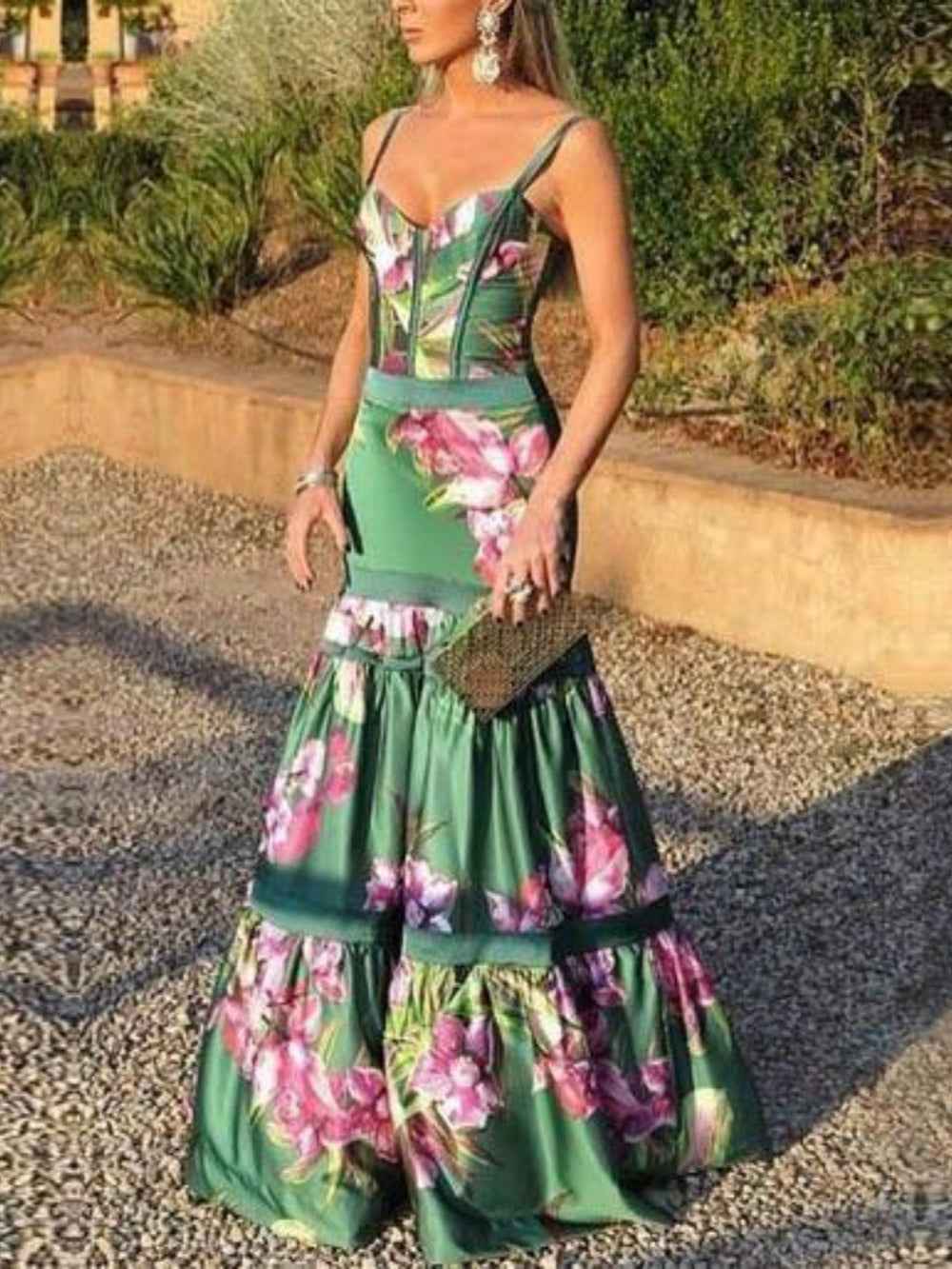 maxi-satin-long-dress-with-printed-panel-and-back-straps
