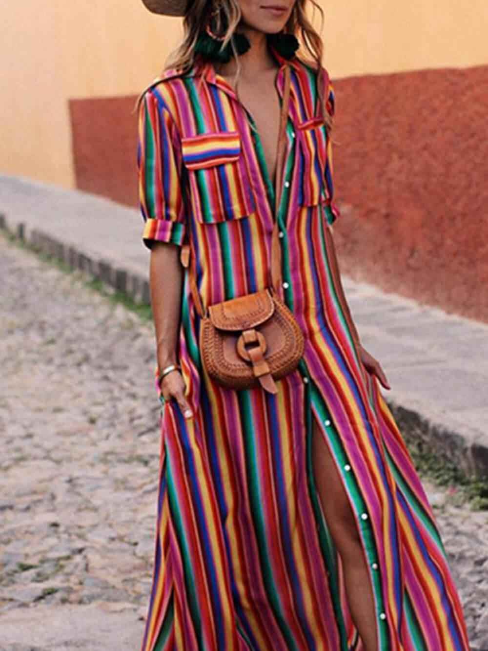 casual-striped-shirt-and-long-skirt-with-elegant-print