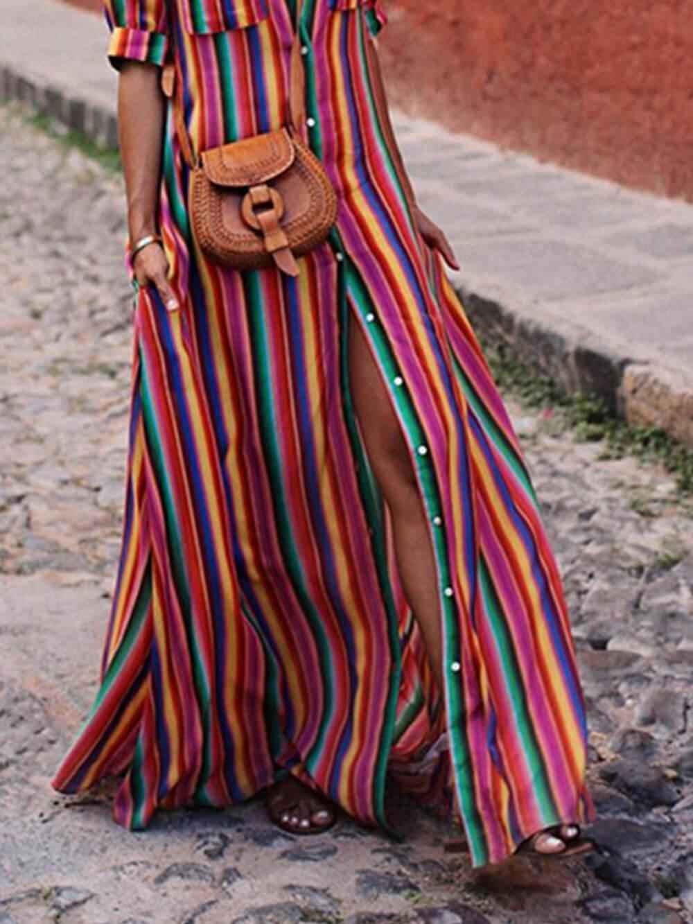 casual-striped-shirt-and-long-skirt-with-elegant-print