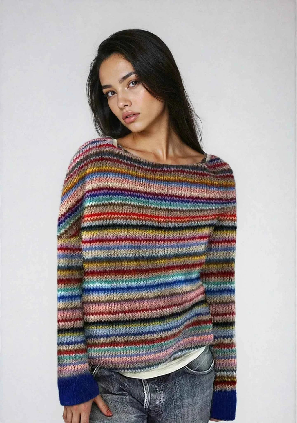 pull-femme-col-bateau-raye-tricote-retro