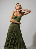 Robe Femme plissée élégante à fines bretelles - Robe midi d'été