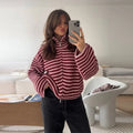 Pull Femme à Rayures Col Roulé Manches Surdimensionnées