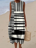 Robe Femme Graphique Noire et Blanche Polyester