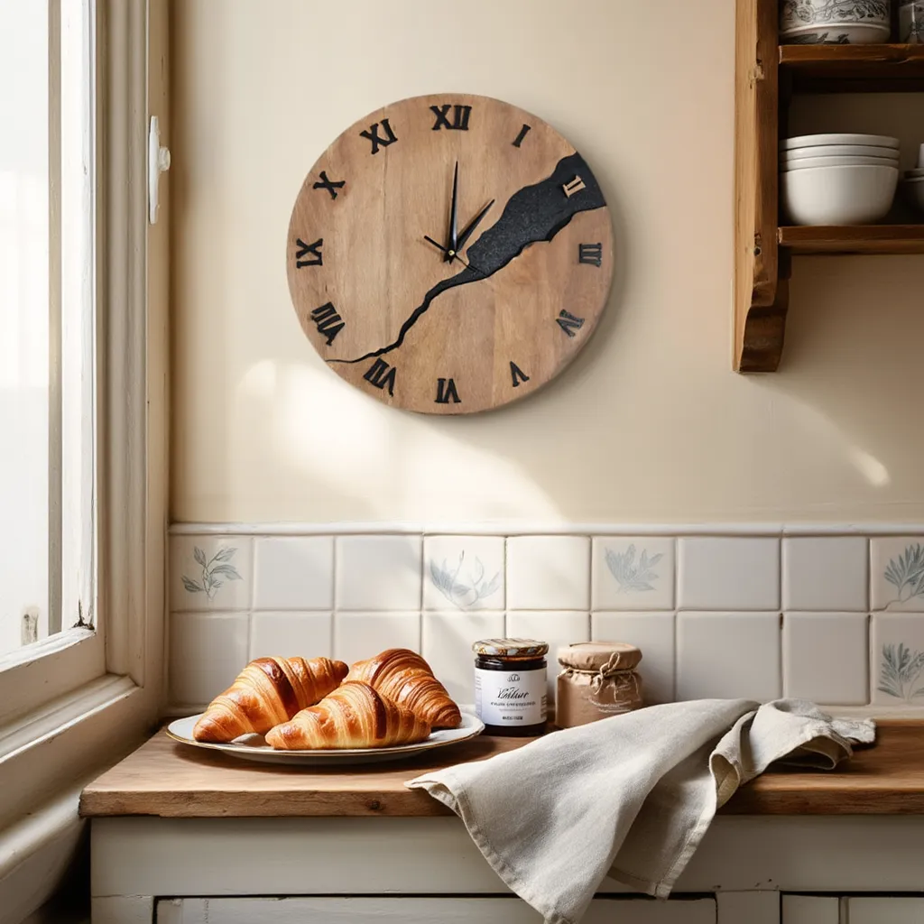 Horloges murales : Horloge Murale Design en Bois Silencieuse Grande Moderne pour Salon Cuisine dans de Marche Lino