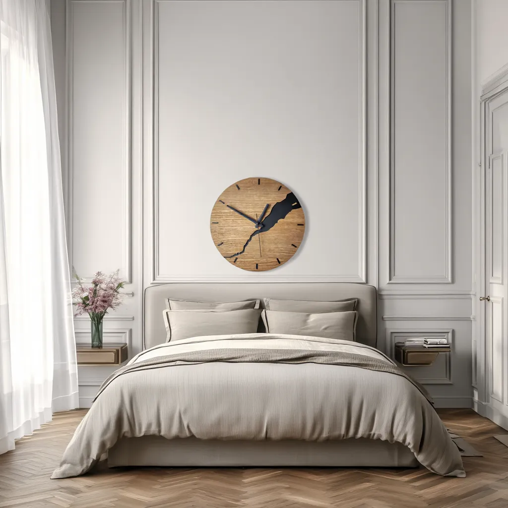 Horloges murales : Horloge Murale Design en Bois Silencieuse Grande Moderne pour Salon Cuisine dans de Marche Lino