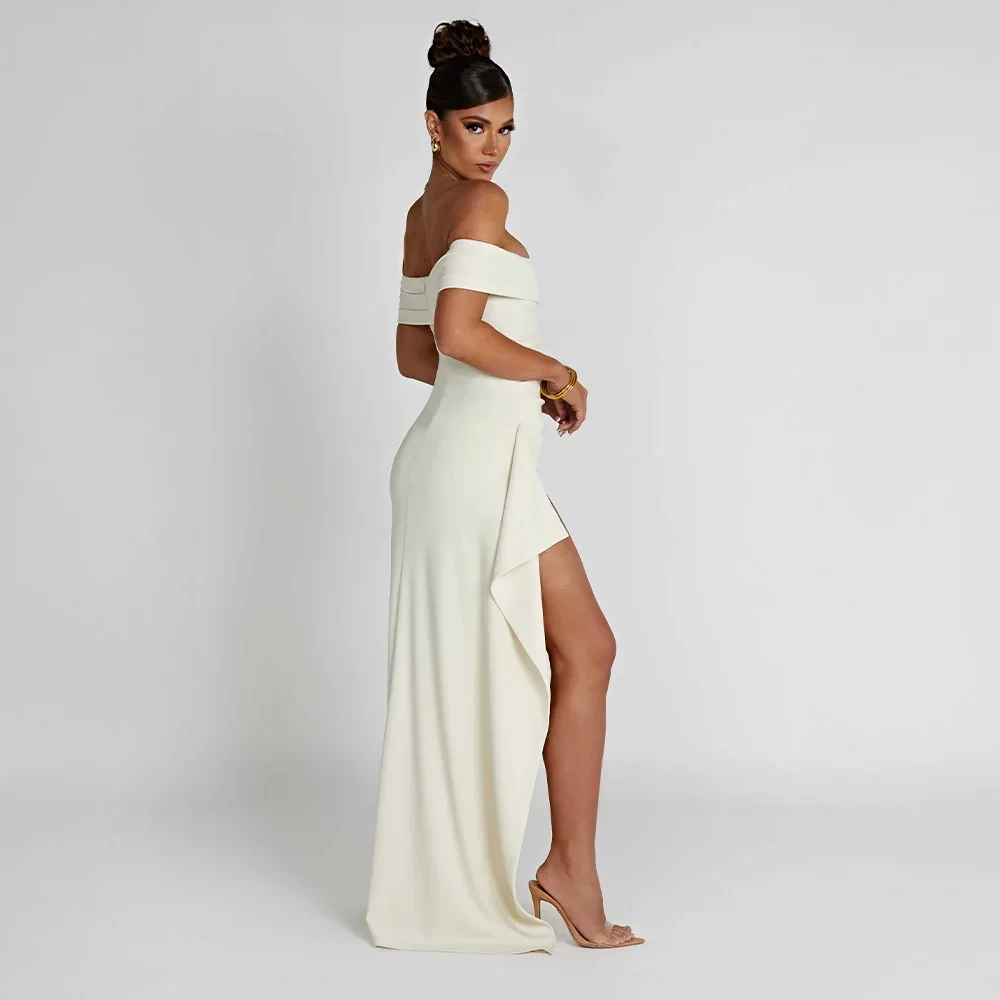 Robe longue femme avec épaules dénudées et fente