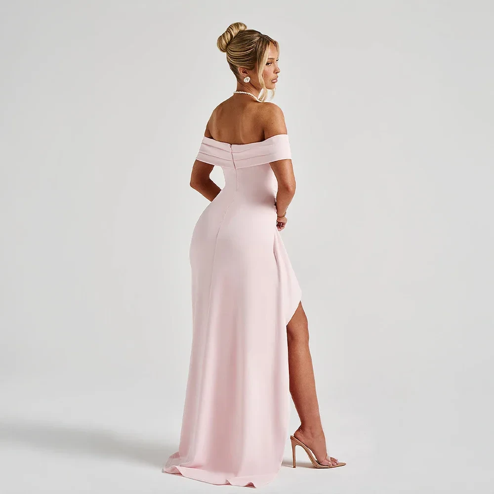 Robe longue femme avec épaules dénudées et fente