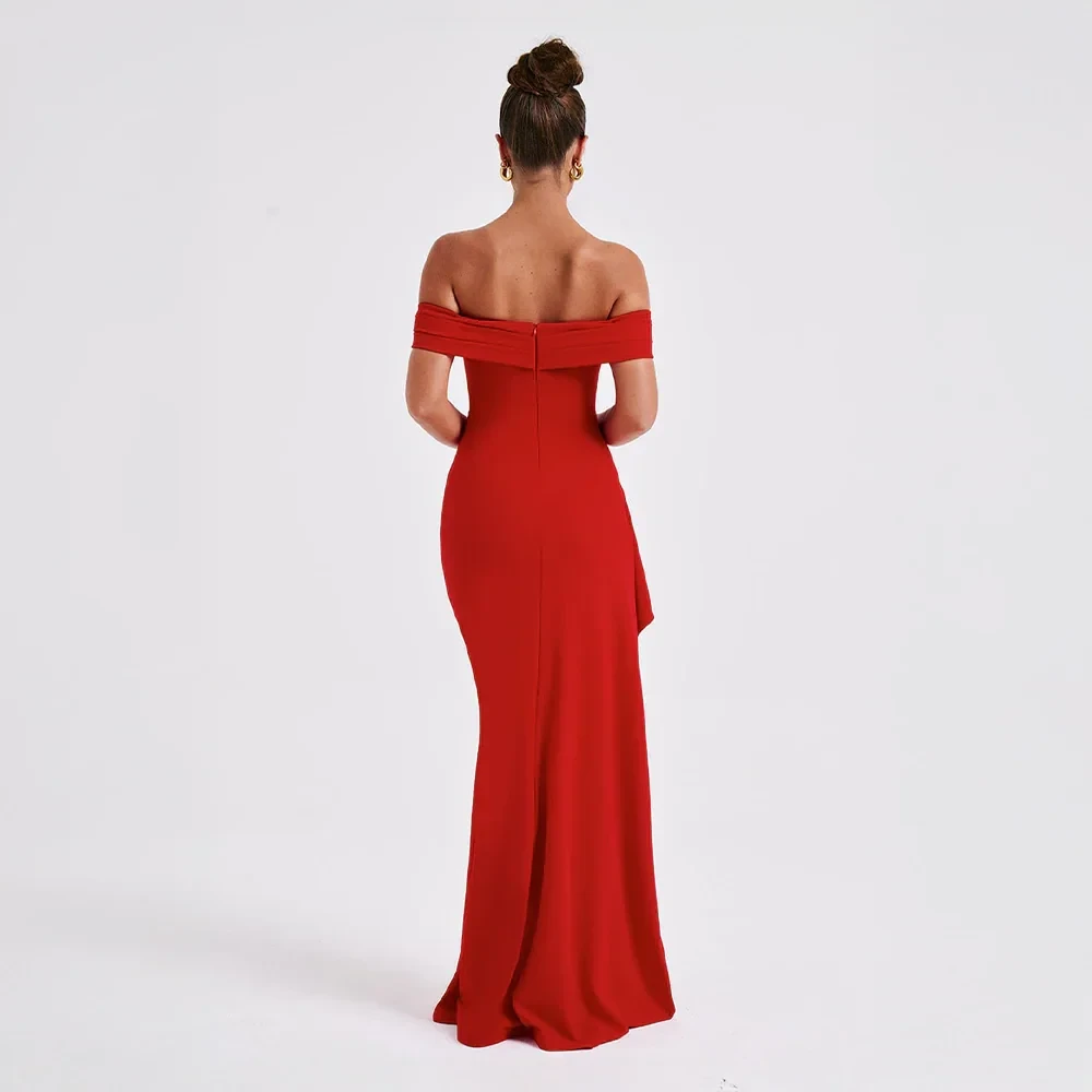 Robe longue femme avec épaules dénudées et fente