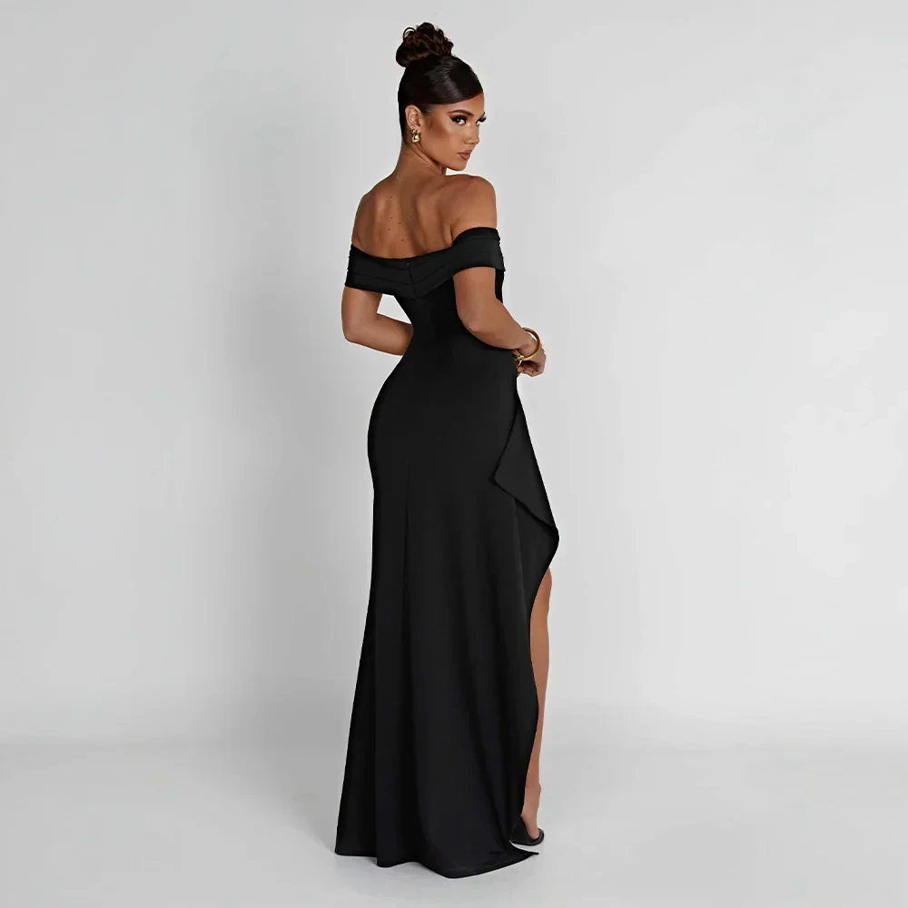 Robe longue femme avec épaules dénudées et fente