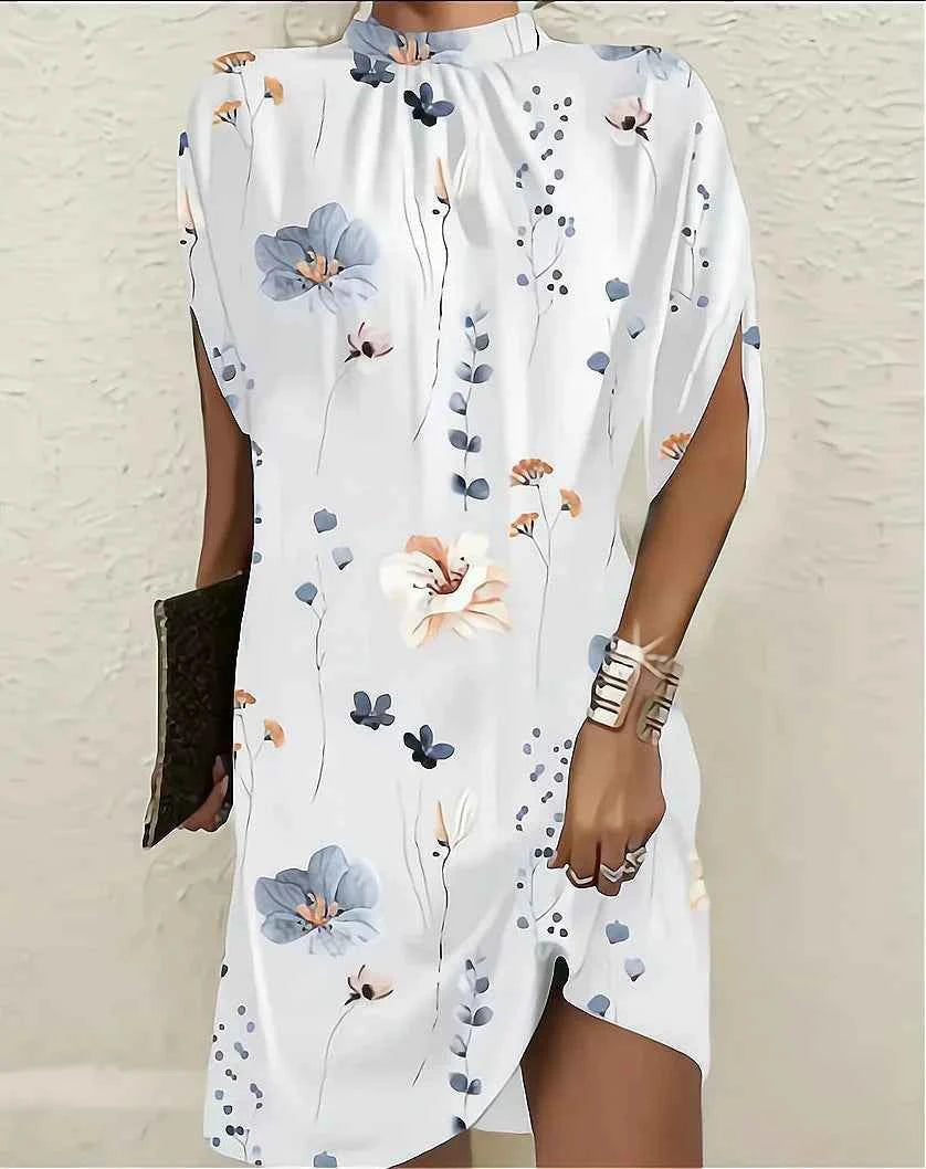 Robe courte femme soirée manches chauve-souris col plissé