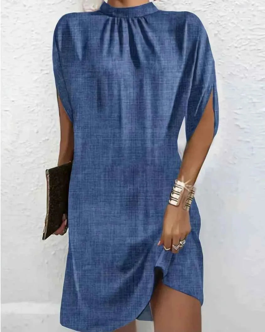 Robe courte femme soirée manches chauve-souris col plissé