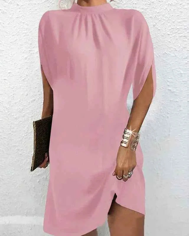 Robe courte femme soirée manches chauve-souris col plissé