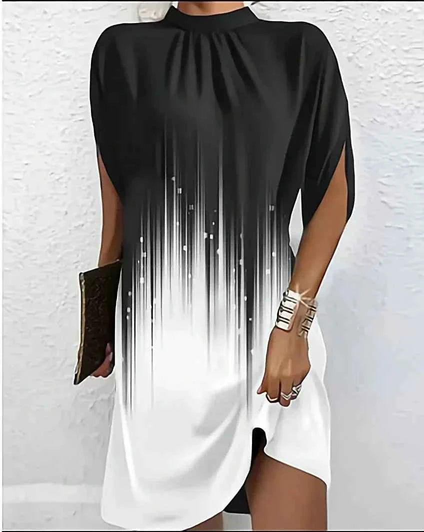 Robe courte femme soirée manches chauve-souris col plissé